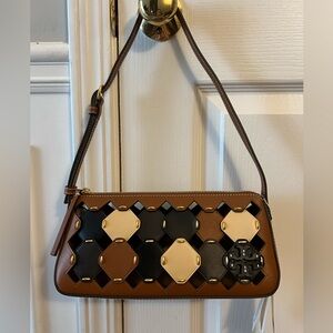 Tory Burch McGraw Die Cut Wedge Brown Black Ivory New